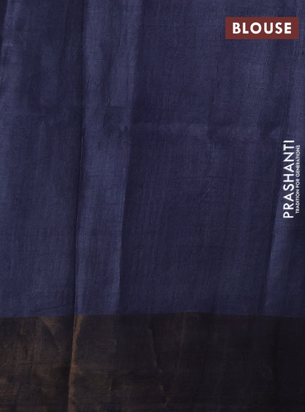Pink & Grey Pure Tussar Printed Silk Saree