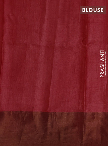 Mustard Yellow & Red Pure Tussar Printed Silk Saree