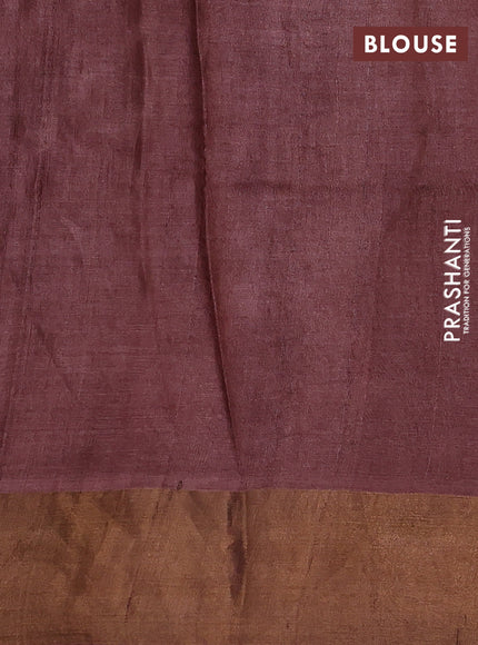 Red & Brown Pure Tussar Printed Silk Saree