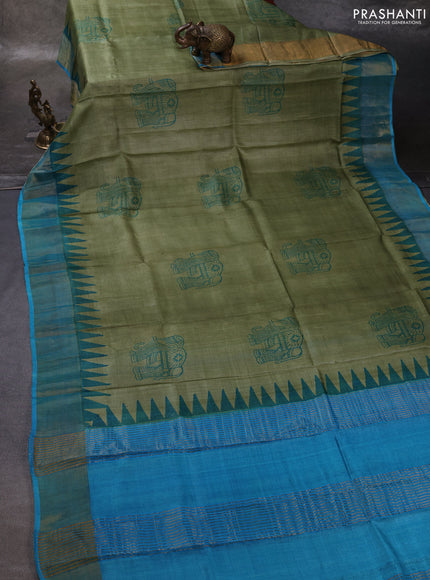 Green & Cs Blue Pure Tussar Printed Silk Saree