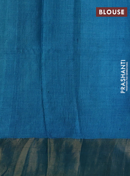 Green & Cs Blue Pure Tussar Printed Silk Saree