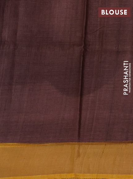 Off White & Yellow Pure Tussar Printed Silk Saree