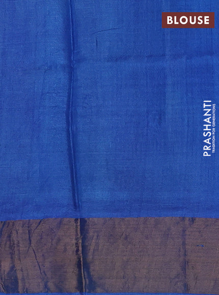 Off White & Blue Pure Tussar Printed Silk Saree