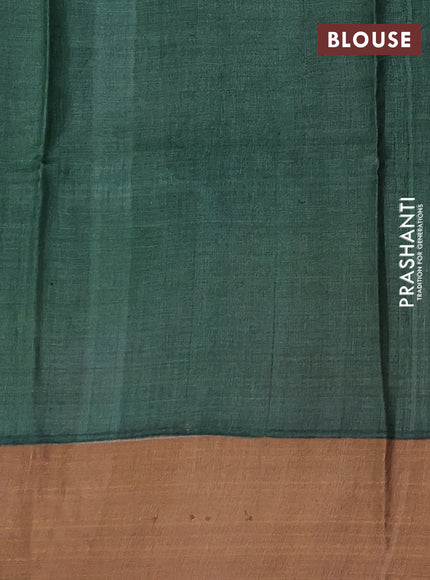 Beige & Green Pure Tussar Printed Silk Saree