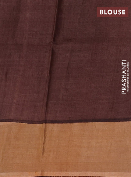 Peach  & Brown Pure Tussar Printed Silk Saree