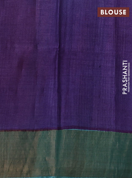 Teal Blue & Lavender Pure Tussar Printed Silk Saree