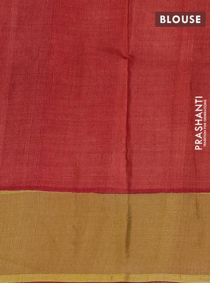 Mustard Yellow & Red   Pure Tussar Printed Silk Saree