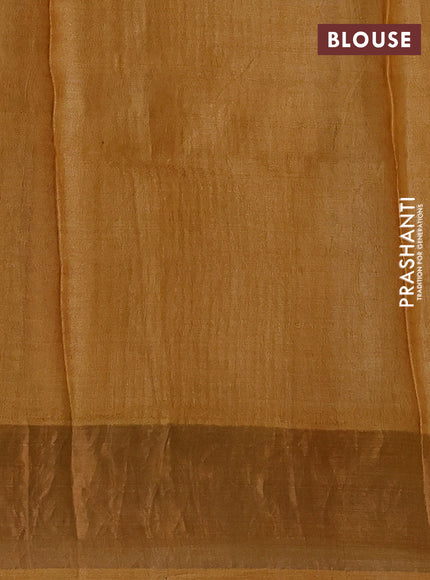 Off White & Yellow Pure Tussar Printed Silk Saree