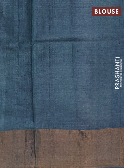 Off White & Grey Pure Tussar Printed Silk Saree