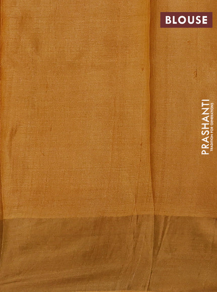 Off White & Mustard Yellow Pure Tussar Printed Silk Saree