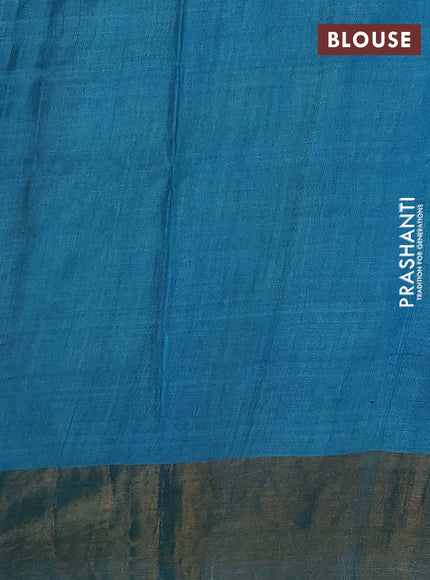 Off White & Cs Blue Pure Tussar Printed Silk Saree