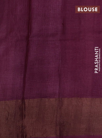Off White & Wine Pure Tussar Printed Silk Saree