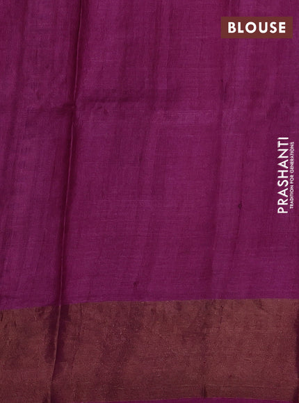 Off White & Magenta Pink Pure Tussar Printed Silk Saree