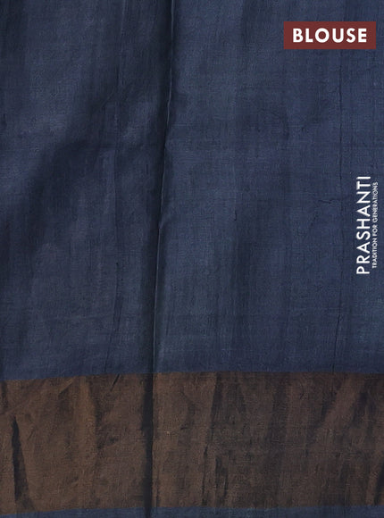 Wine & Grey Pure Tussar Printed Silk Saree