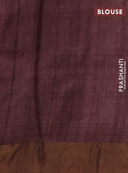 Mustard Yellow & Brown Pure Tussar Printed Silk Saree