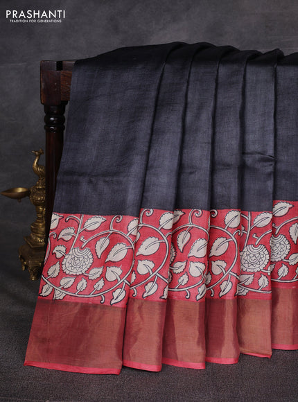 Black & Red Pure Tussar Printed Silk Saree