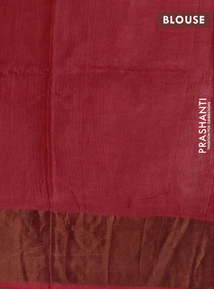 Black & Red Pure Tussar Printed Silk Saree