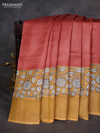 Rust & Mustard Yellow Pure Tussar Printed Silk Saree