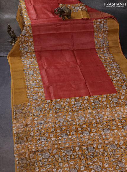 Rust & Mustard Yellow Pure Tussar Printed Silk Saree