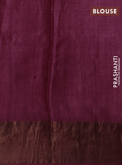 Grey & Wine Pure Tussar Printed Silk Saree