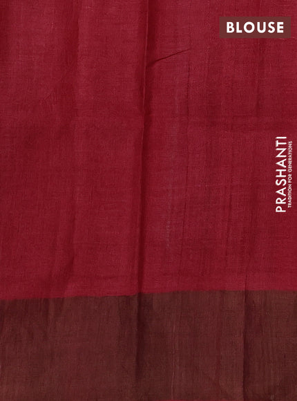 Beige & Maroon Pure Tussar Printed Silk Saree