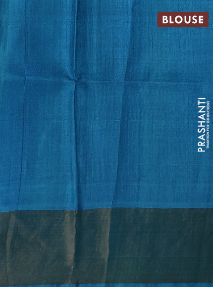 Beige & Cs Blue Pure Tussar Printed Silk Saree