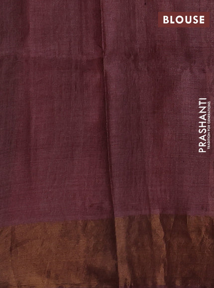 Red & Brown Pure Tussar Printed Silk Saree