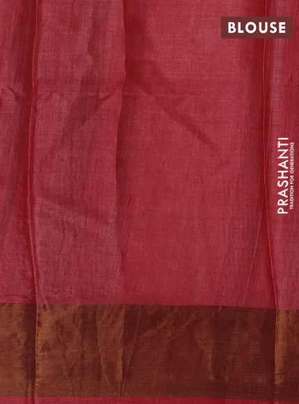 Brown & Red Pure Tussar Printed Silk Saree