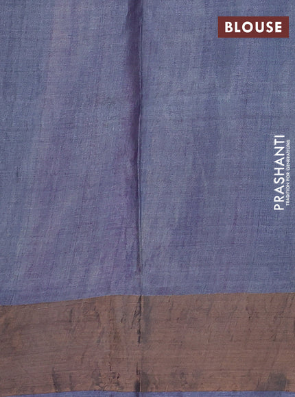 Pink & Grey Pure Tussar Printed Silk Saree