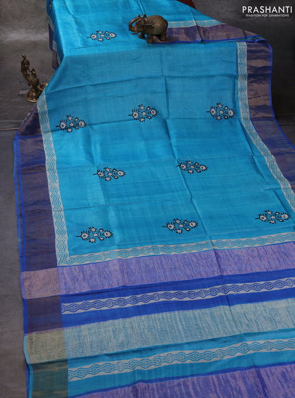 Cs Blue & Blue Pure Tussar Printed Silk Saree