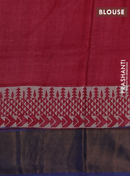 Peacock Blue & Maroon Pure Tussar Printed Silk Saree