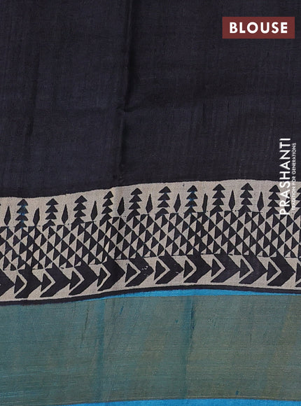 Cs Blue & Grey Pure Tussar Printed Silk Saree