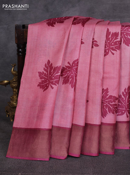 Pink & Magenta Pink Pure Tussar Printed Silk Saree