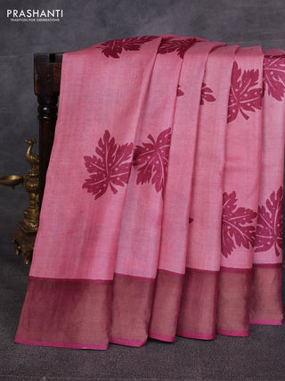 Pink & Magenta Pink Pure Tussar Printed Silk Saree