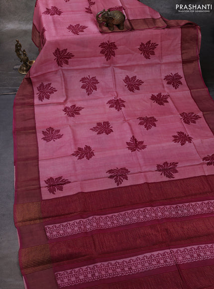 Pink & Magenta Pink Pure Tussar Printed Silk Saree