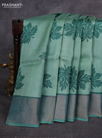 Light Green & Green Pure Tussar Printed Silk Saree