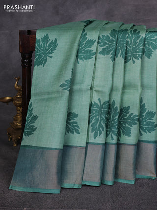 Light Green & Green Pure Tussar Printed Silk Saree
