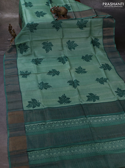 Light Green & Green Pure Tussar Printed Silk Saree