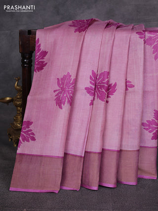 Mauve Pink & Pink Pure Tussar Printed Silk Saree