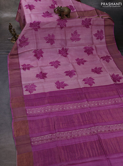 Mauve Pink & Pink Pure Tussar Printed Silk Saree
