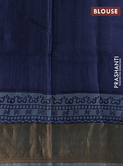 Grey & Blue Pure Tussar Printed Silk Saree