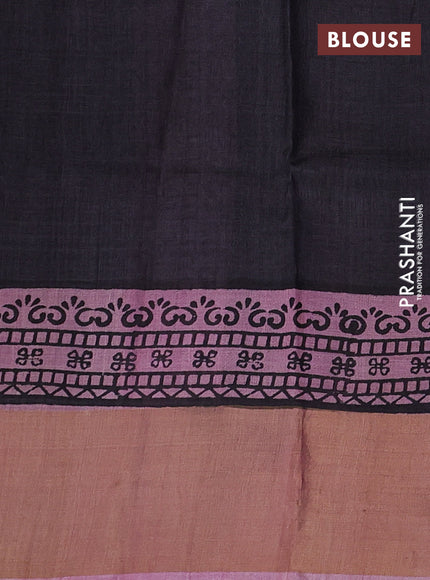 Pink & Grey Pure Tussar Printed Silk Saree