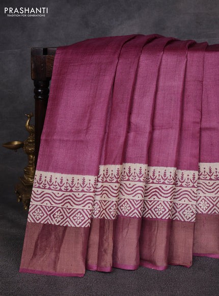 Wine & Beige Pure Tussar Printed Silk Saree