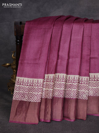 Wine & Beige Pure Tussar Printed Silk Saree