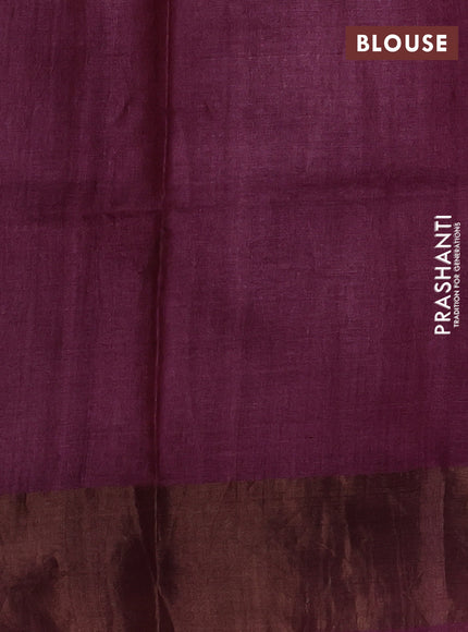 Wine & Beige Pure Tussar Printed Silk Saree