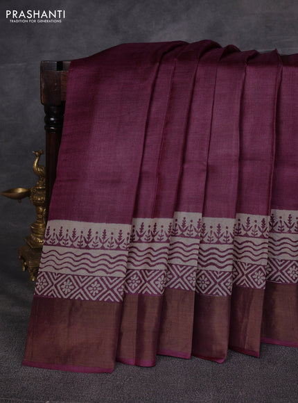 Wine & Beige Pure Tussar Printed Silk Saree