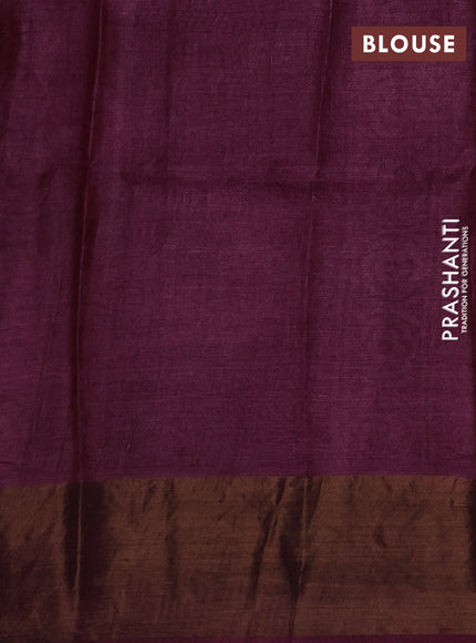 Wine & Beige Pure Tussar Printed Silk Saree