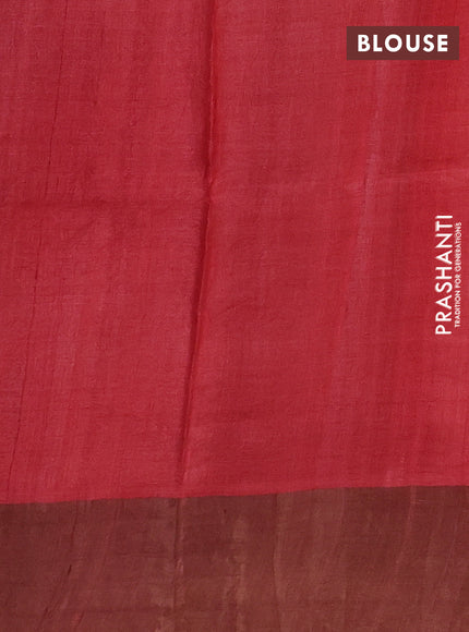 Red & Beige Pure Tussar Printed Silk Saree