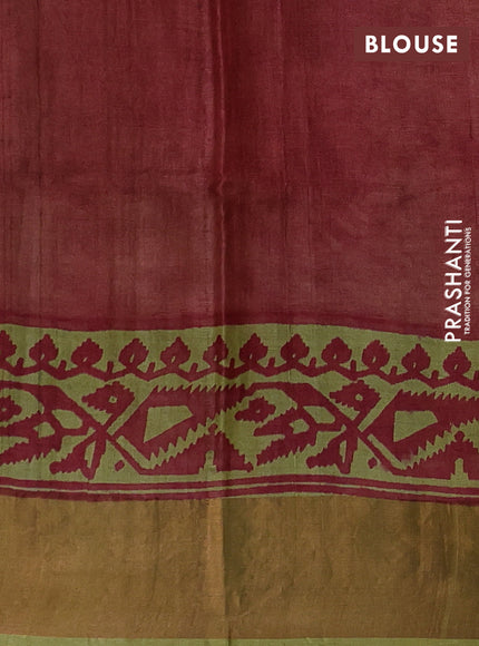 Green & Maroon Pure Tussar Printed Silk Saree