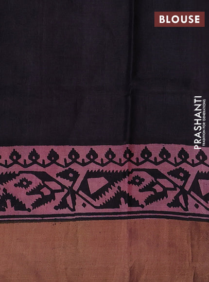 Pink & Black Pure Tussar Printed Silk Saree